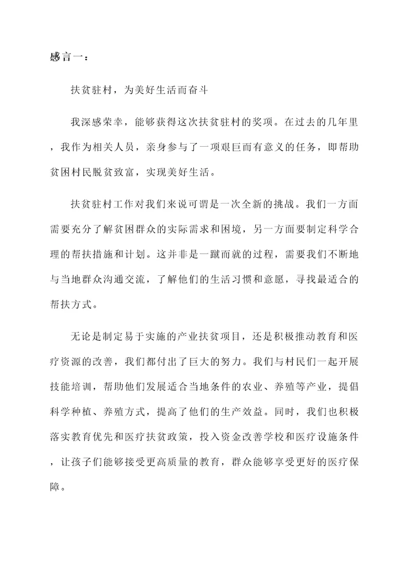 扶贫驻村获奖感言