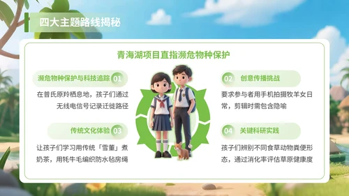 绿色3D风享受野趣感受阳光夏季旅游计划PPT