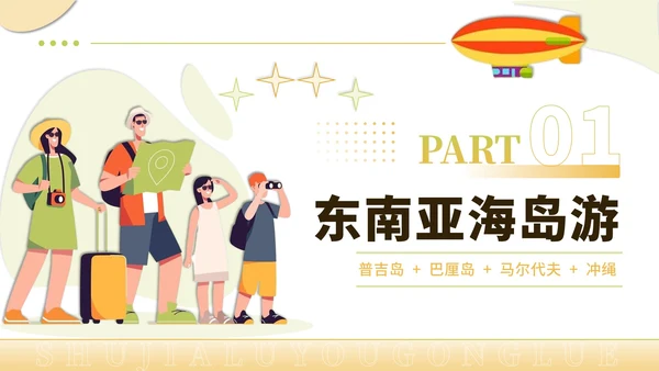 黄绿色创意风暑假旅游全攻略PPT模板
