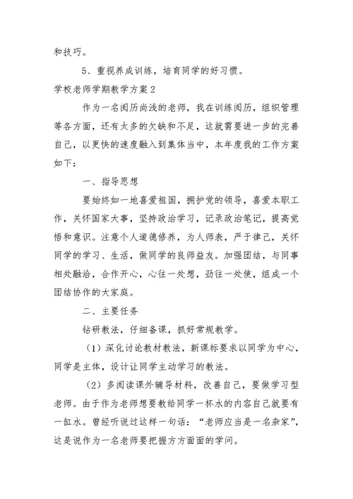 学校老师学期教学方案