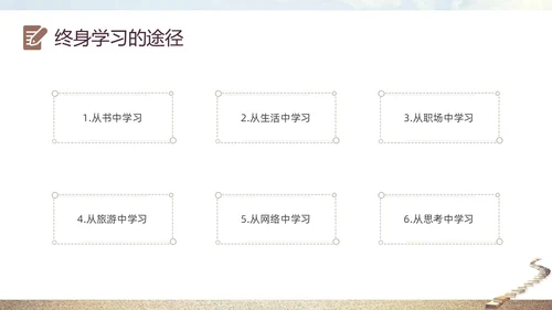 灰色实拍书籍阶梯终身学习PPT课件自我管理