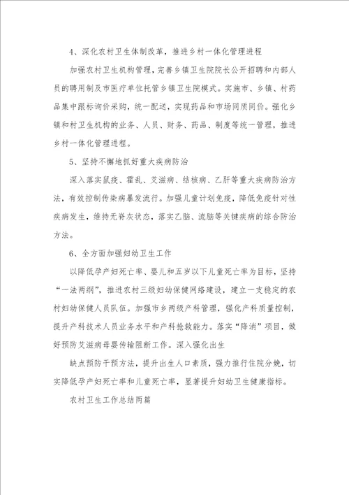 2021爱国卫生工作总结2021农村卫生工作总结两篇