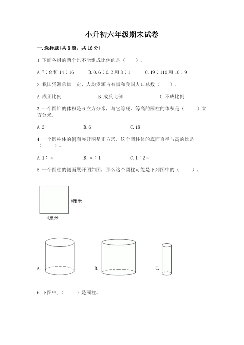 小升初六年级期末试卷精品【完整版】.docx