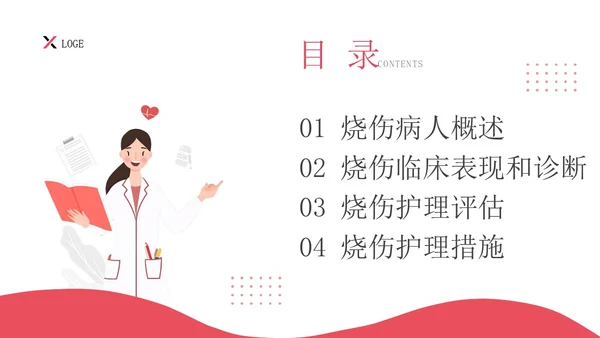 红色简约插画商务烧伤病人护理医务工作者培训PPT模板