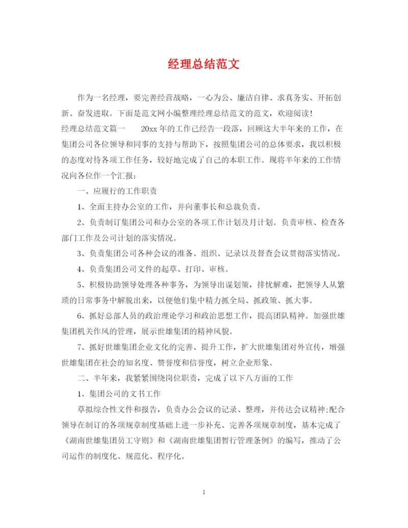 精编之经理总结范文.docx