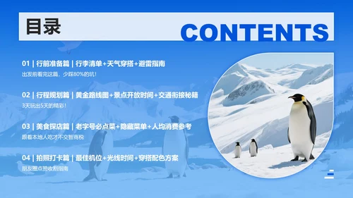 蓝色冰雪实景旅游攻略PPT模板