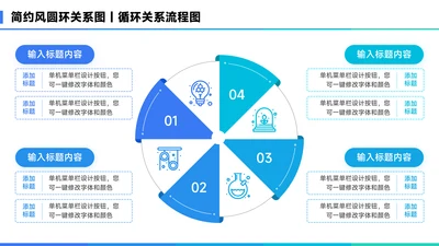 蓝色简约风4项圆环并列关系图PPT