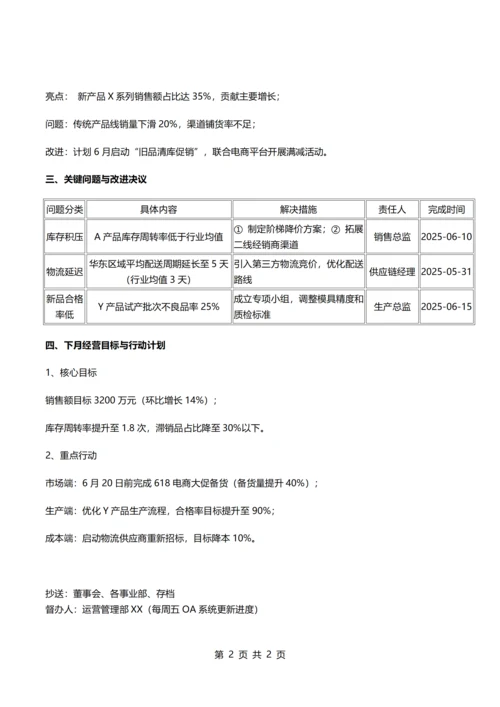 经营管理会会议简报