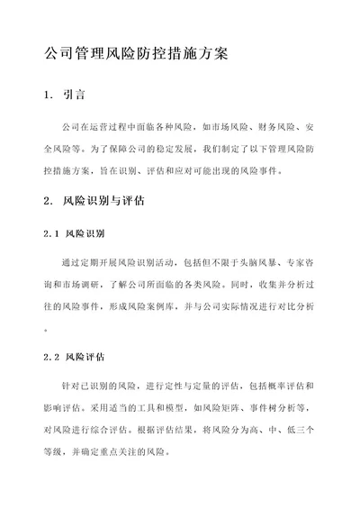 公司管理风险防控措施方案