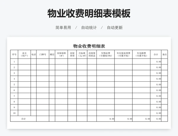 物业收费明细表模板