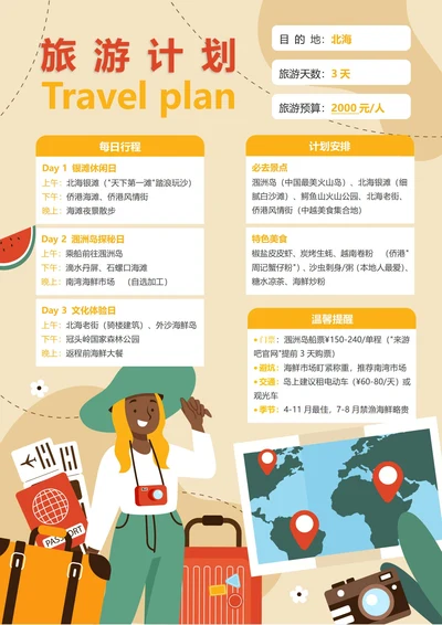 (北海)旅游计划3天