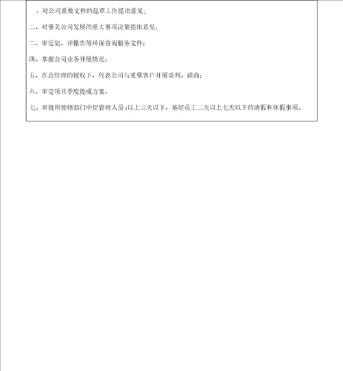 环评公司完整架构及岗位职责模板