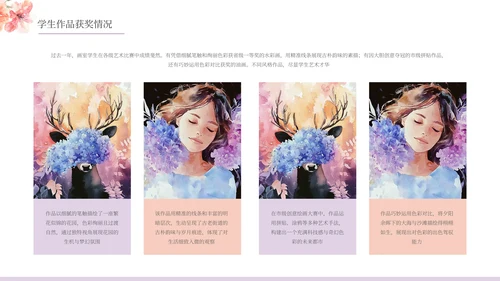 清新唯美文艺插画花朵画室总结通用PPT模板