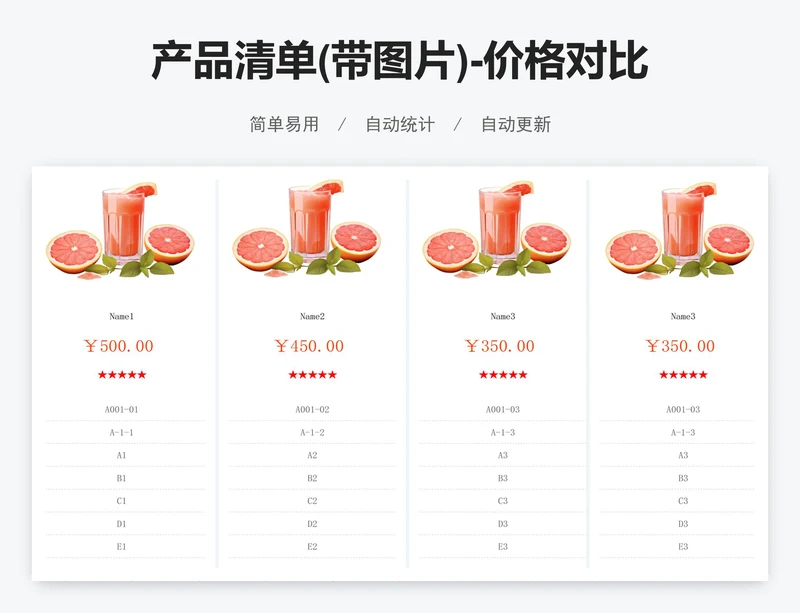 产品清单(带图片)-价格对比表