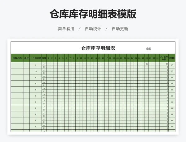 仓库库存明细表模版