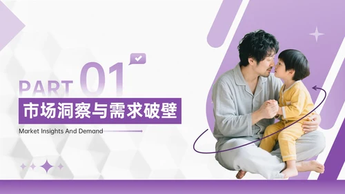 紫色几何风亲子活动营销策划团队协作与目标设定PPT模板