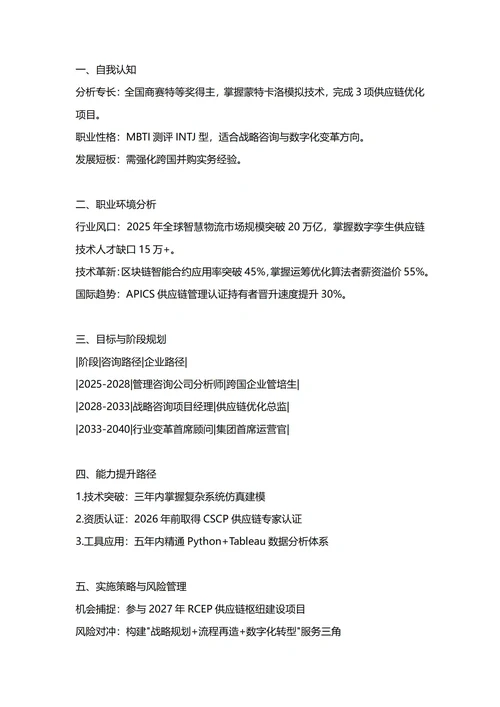 大学生职业生涯规划书(管理科学专业)