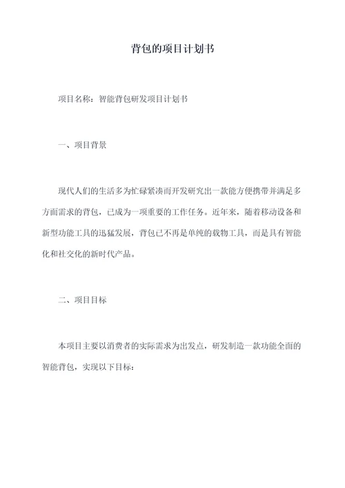 背包的项目计划书