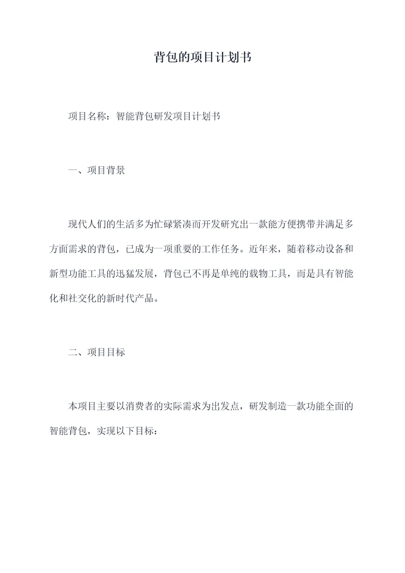 背包的项目计划书