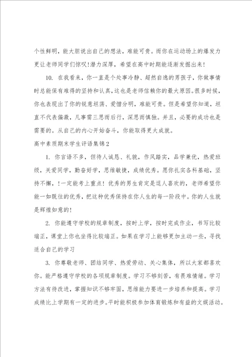 高中素质期末学生评语
