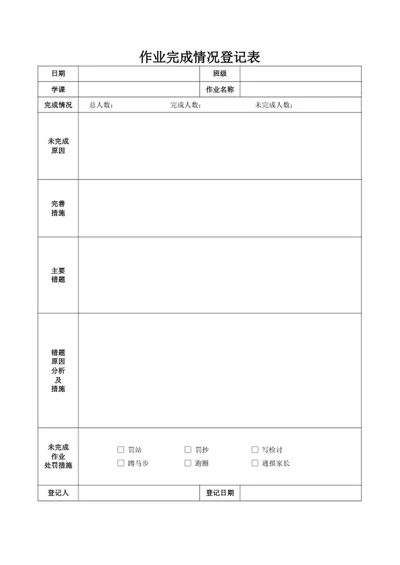 作业完成情况登记表