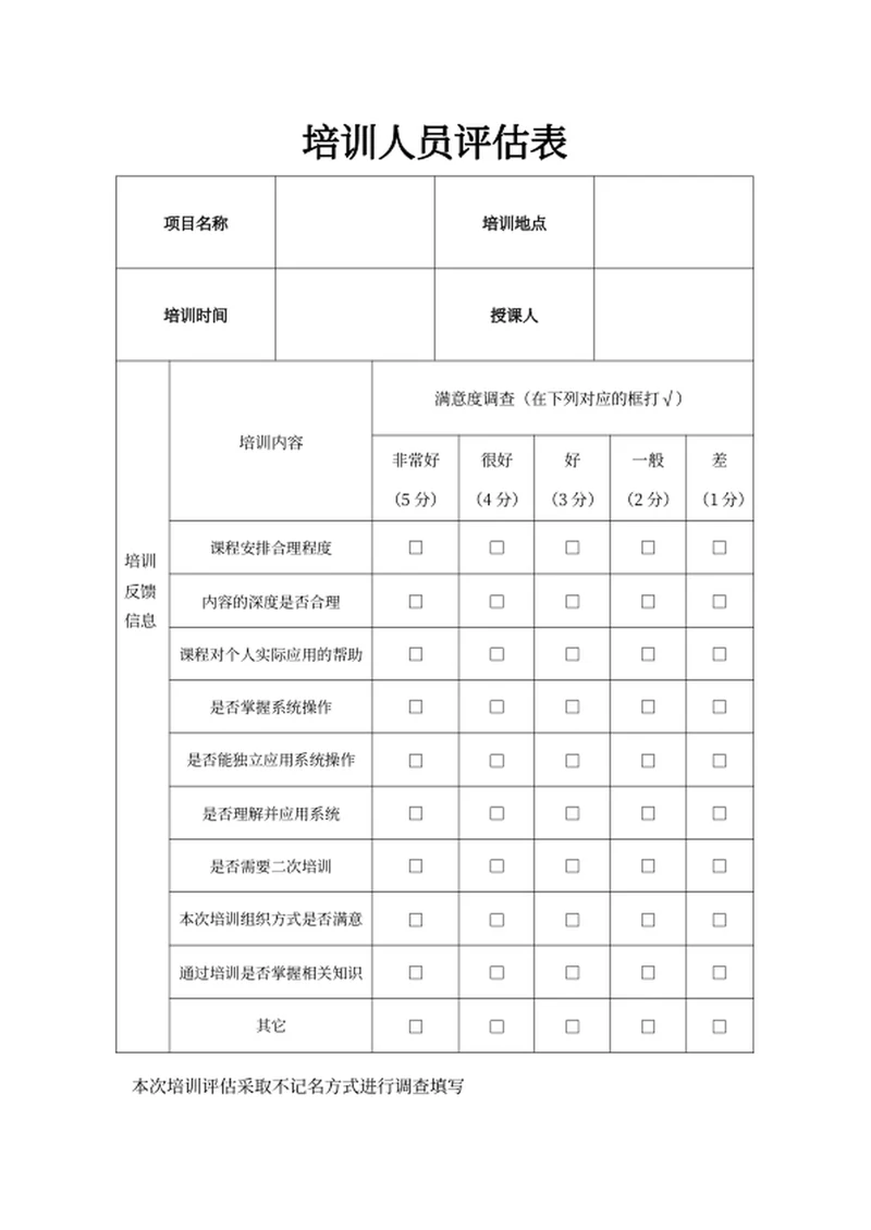 培训人员评估表