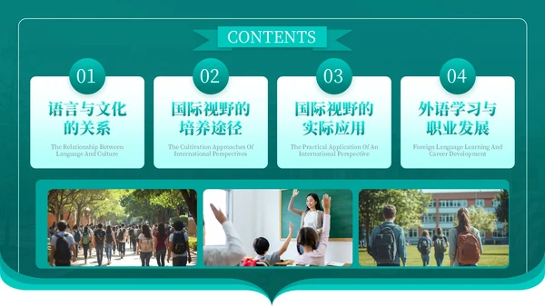 深青色学术风外语学习与国际视野PPT模板