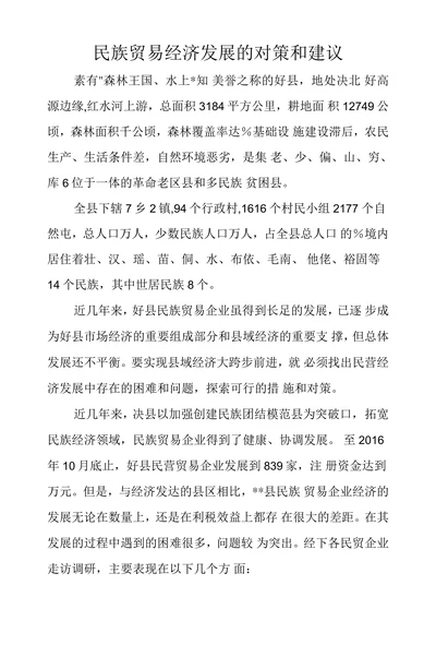 民族贸易经济发展的对策和建议