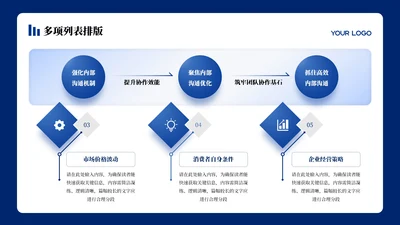 蓝色商务风多项列表PPT单页
