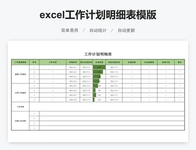 excel工作计划明细表模版