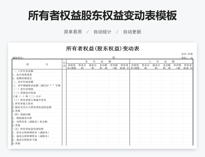 所有者权益股东权益变动表模板