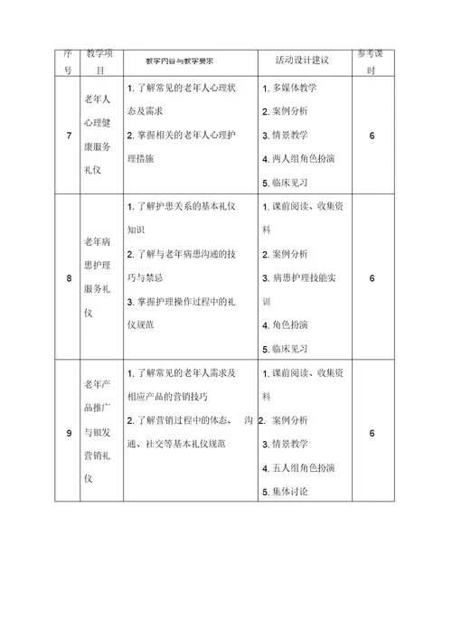 养老服务礼仪课程标准
