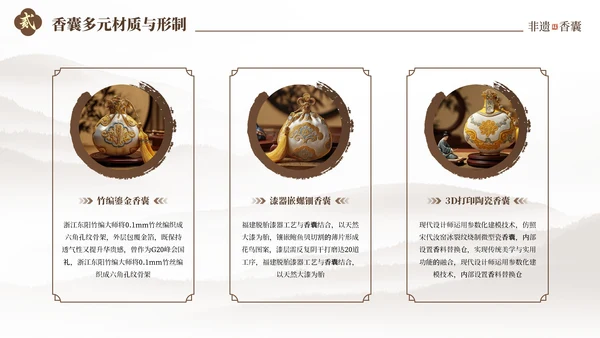 棕色中国风非遗香囊知识PPT模板