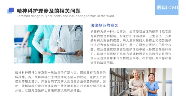 蓝色简约精神科病房安全管理医院ppt模板