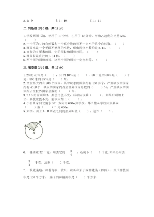 小学六年级上册数学期末测试卷精品（易错题）.docx