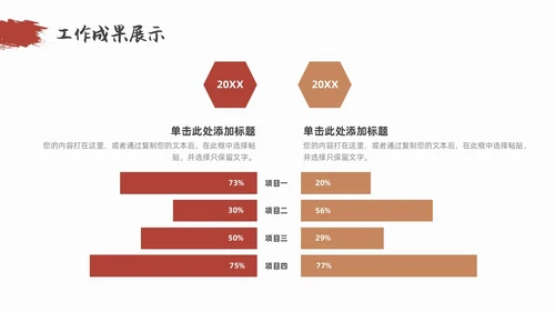 红色金色简约中国风季度工作总结PPT模板