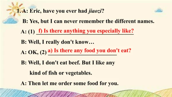 Module 6 Eating together Unit 3 Language in use 课件