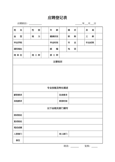 应聘登记表
