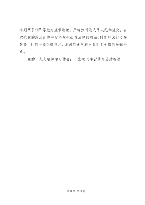 党的十九大精神学习体会：不忘初心牢记使命团结奋进.docx
