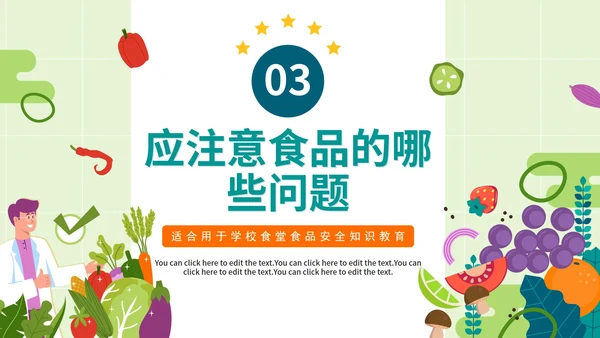 手绘卡通绿色校园食堂食品安全知识培训PT模板