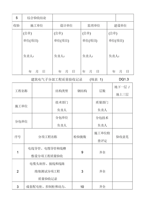 全套电气工程验收表格模板