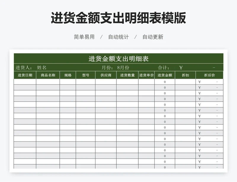 进货金额支出明细表模版