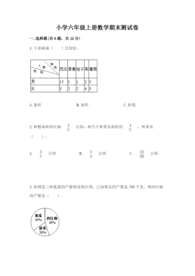 小学六年级上册数学期末测试卷带答案（精练）.docx