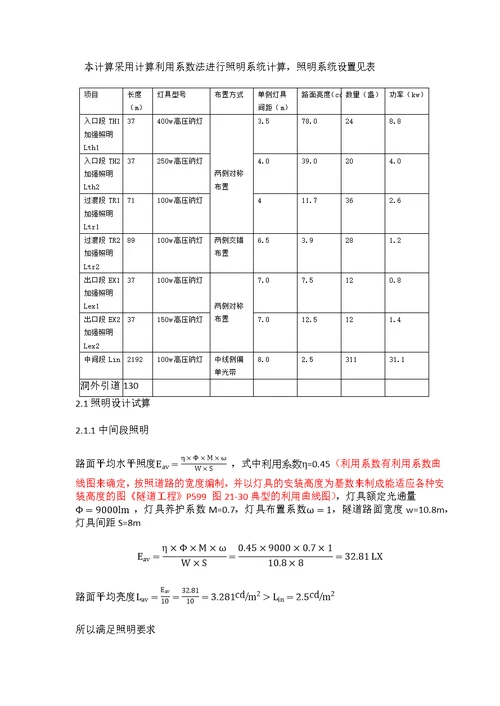 隧道照明计算