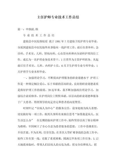 主任护师专业技术工作总结