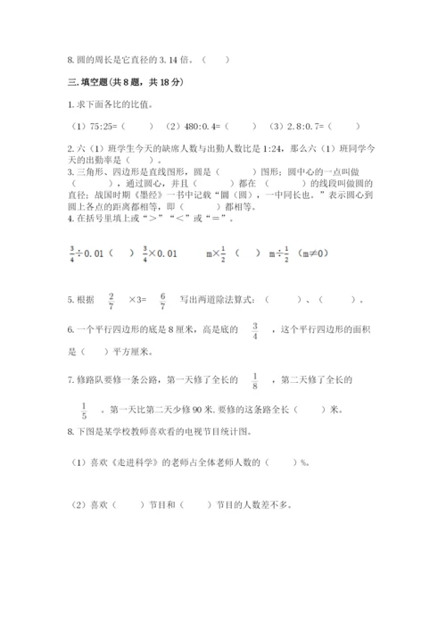 2022人教版六年级上册数学期末卷带答案（考试直接用）.docx