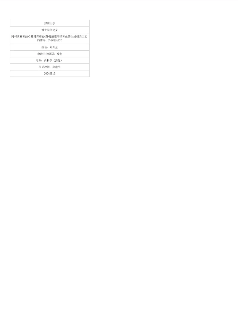 阿司匹林和ns398对胃癌sgc7901细胞增殖和血管生成相关因素的体内、外实验研究