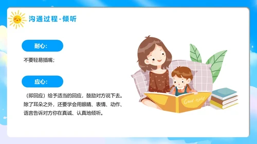 蓝色卡通风学会沟通主题班会PPT模板沟通技巧