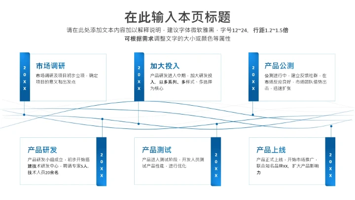 项目进展-蓝色简约风6项时间轴