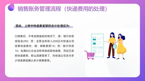 紫色插画电商行业会计处理流程PPT模板宣传PPT动态PPT财务知识培训
